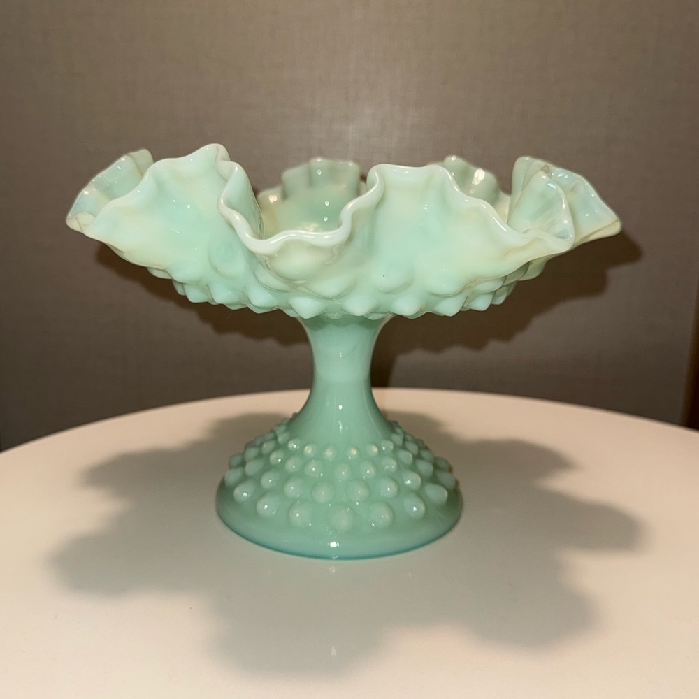 Fenton milky green Hobnail Compote Bowl